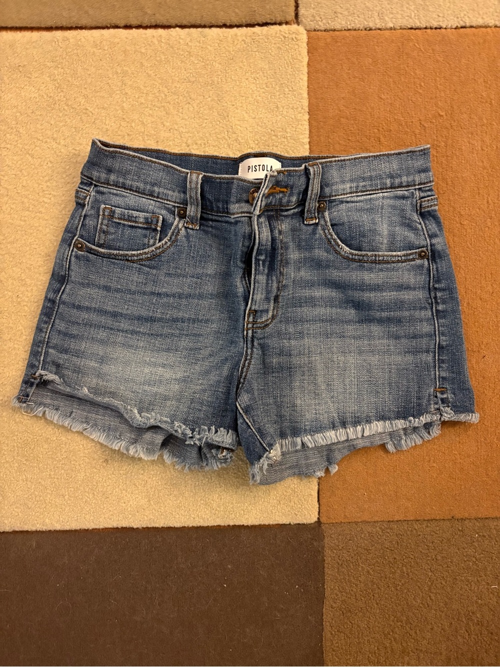 PISTOLA Medium Wash Denim Cutoff Shorts with Frayed Hem size 26